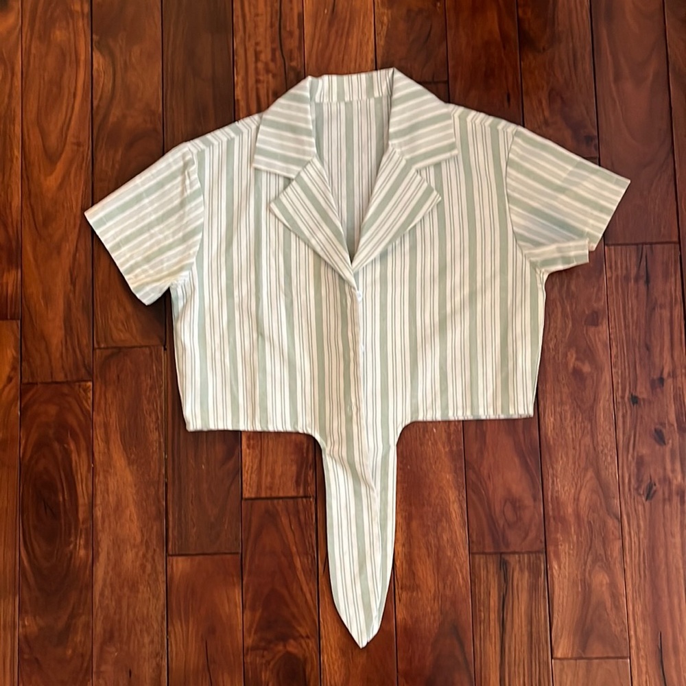 Linen Stripe Crop Button Up